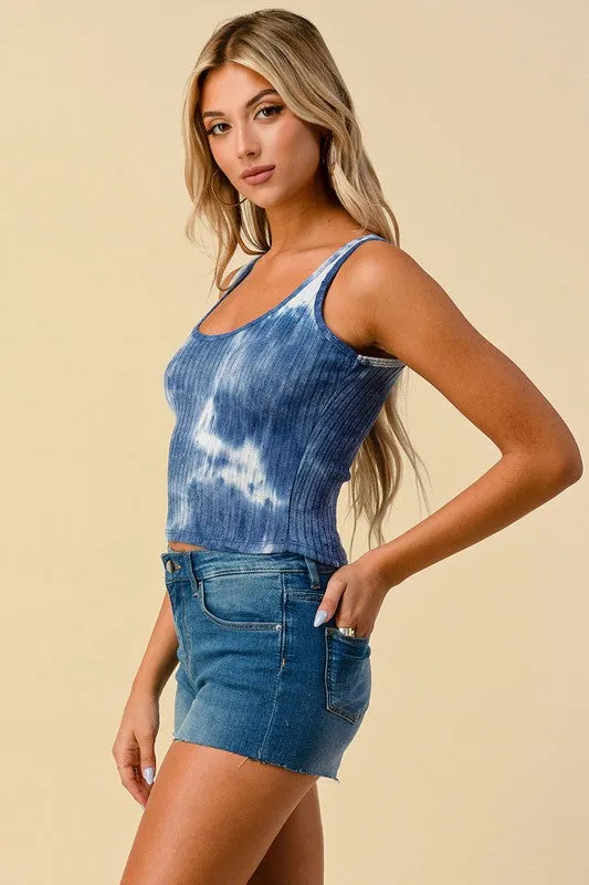 Dark Blue Tie Dye Scoop Neck