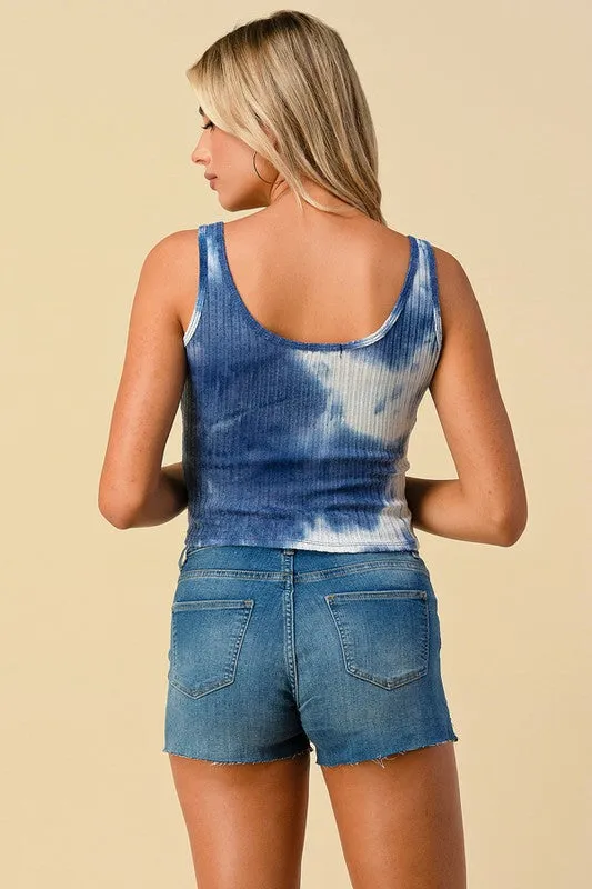 Dark Blue Tie Dye Scoop Neck