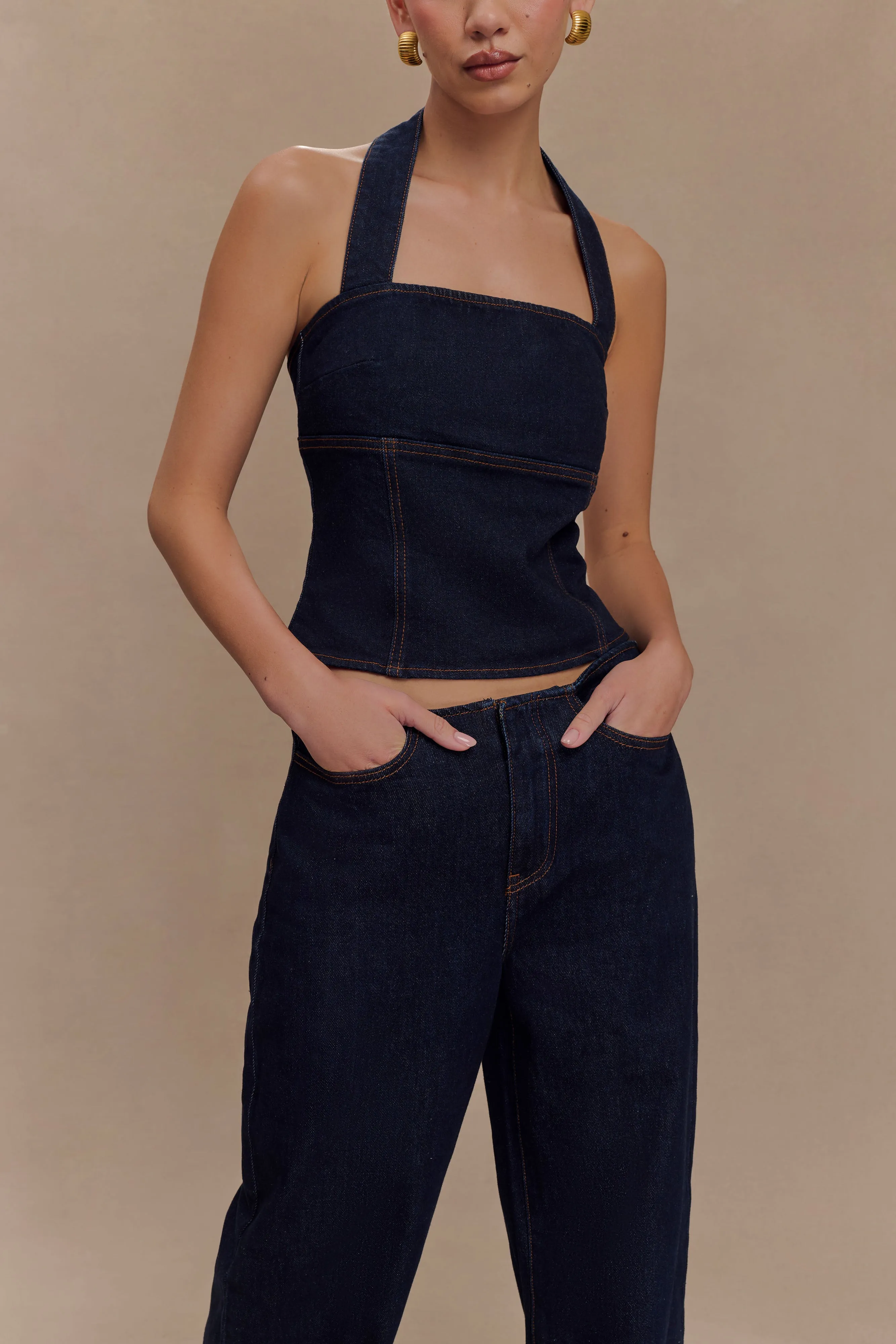 Dayna Denim Halter Top - Indigo Blue