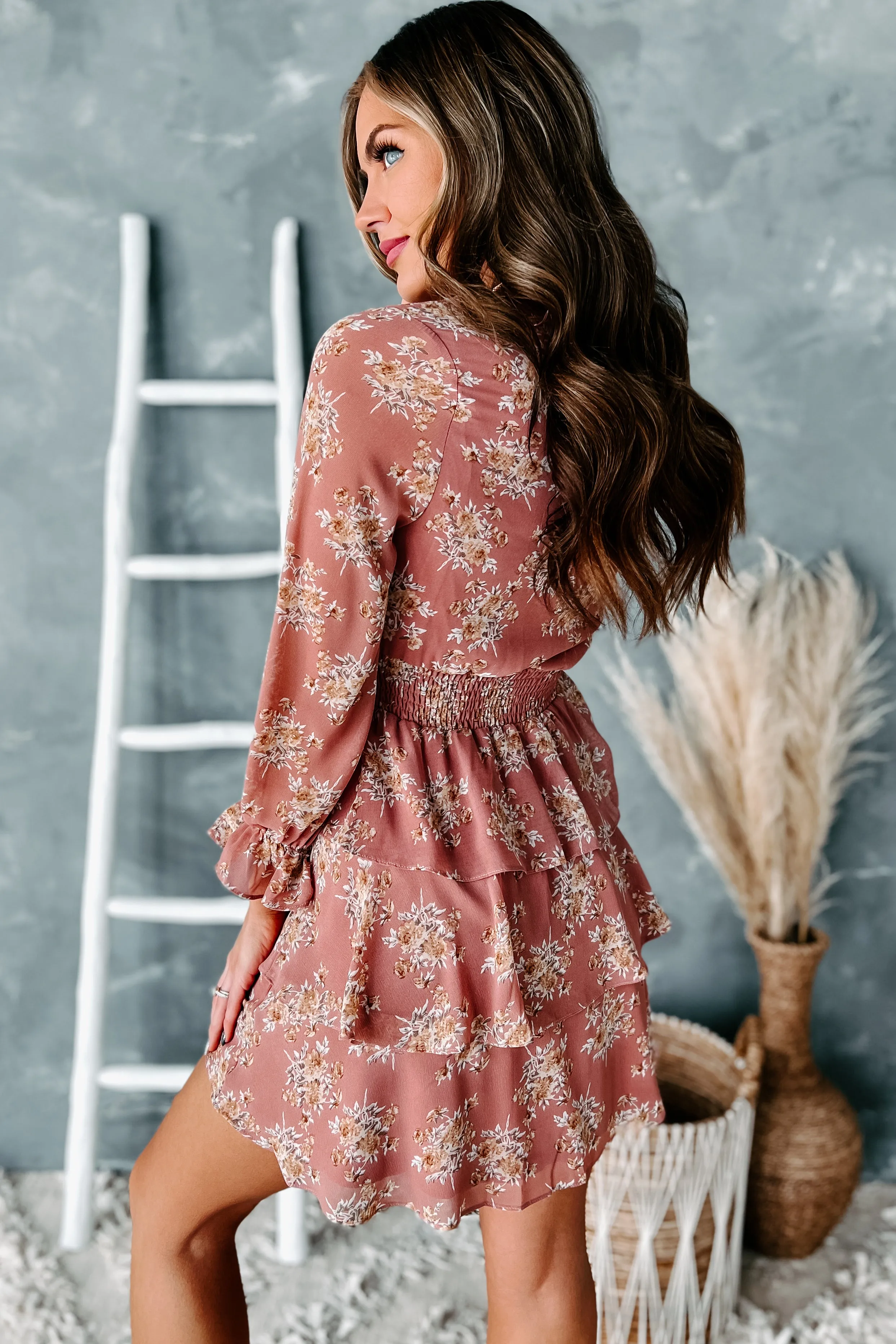 Delaney Tiered Floral Mini Dress (Dusty Rose)