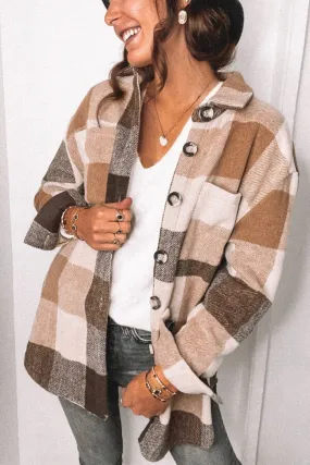 Dunnmall Fashion Plaid Loose Woollen Coat