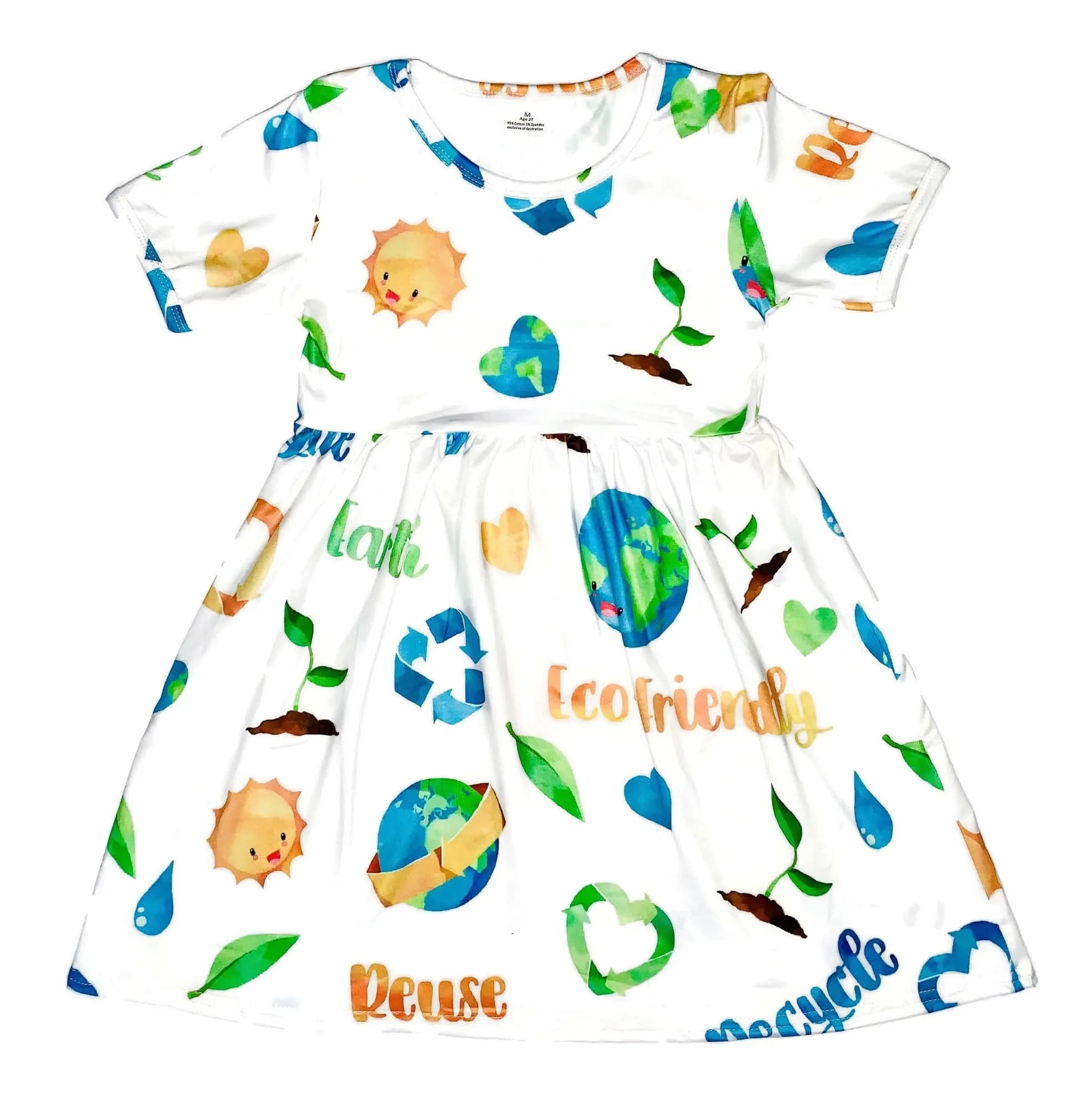 Earth Day Short Sleeve Milk Silk Dress