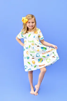 Earth Day Short Sleeve Milk Silk Dress