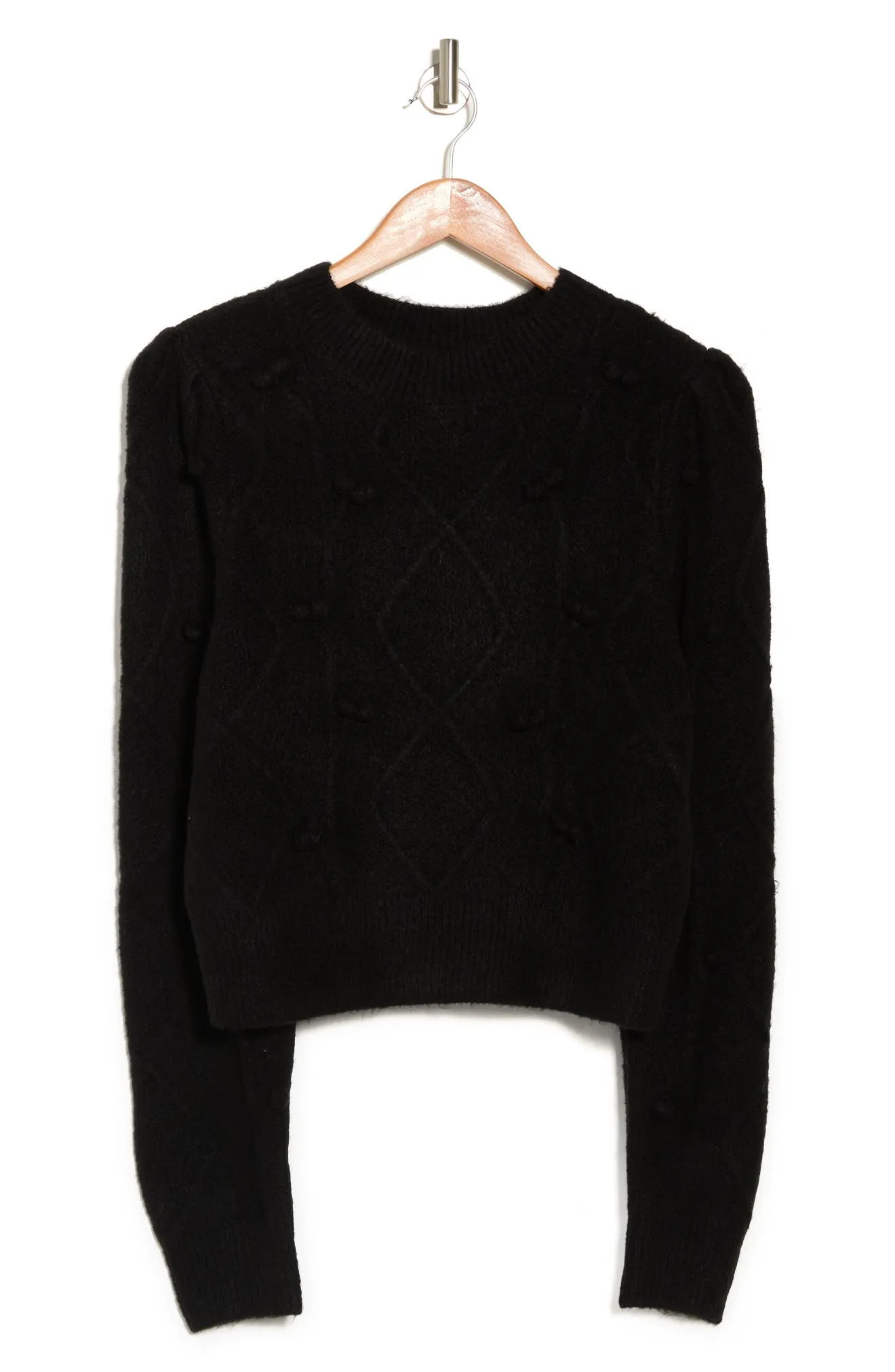 ELODIE Pompom Cable Knit Crop Sweater