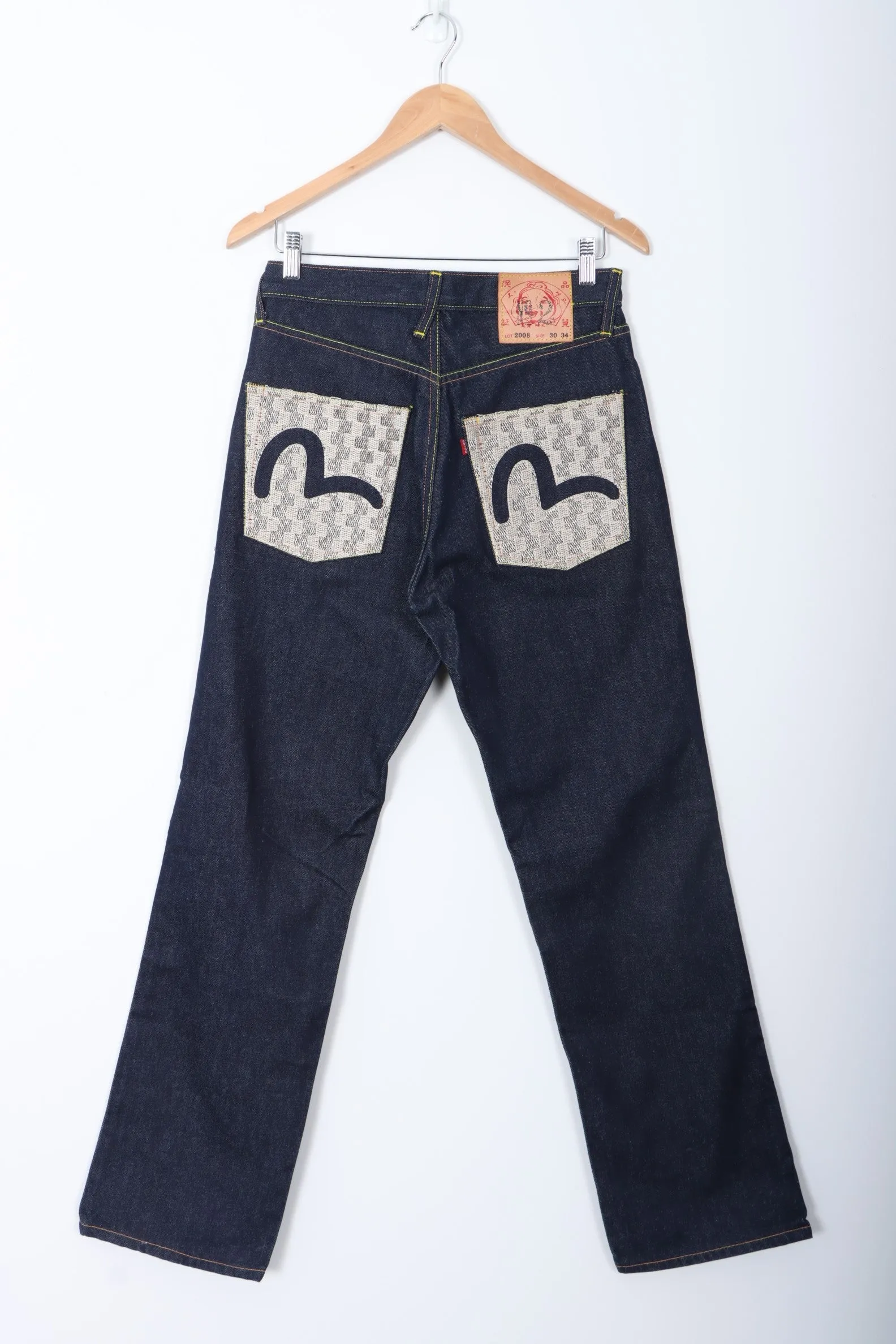 EVISU Seagull Logo Embroidered Checker Pockets Y2K Jeans (30)