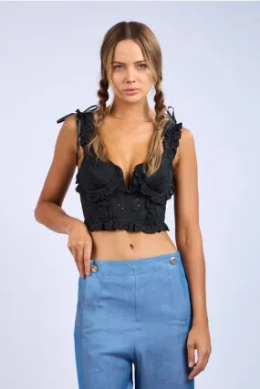 Eyelet Ruffle Strap Crop