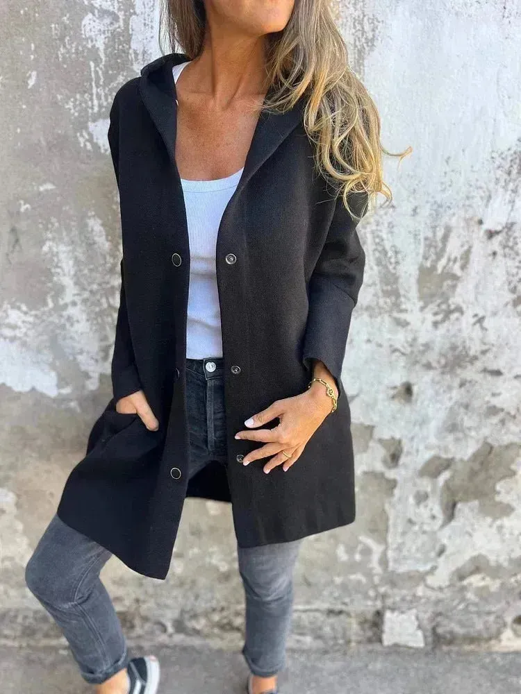 Fall Casual Single Breasted Hooded Cashmere Cardigan Jacket for women