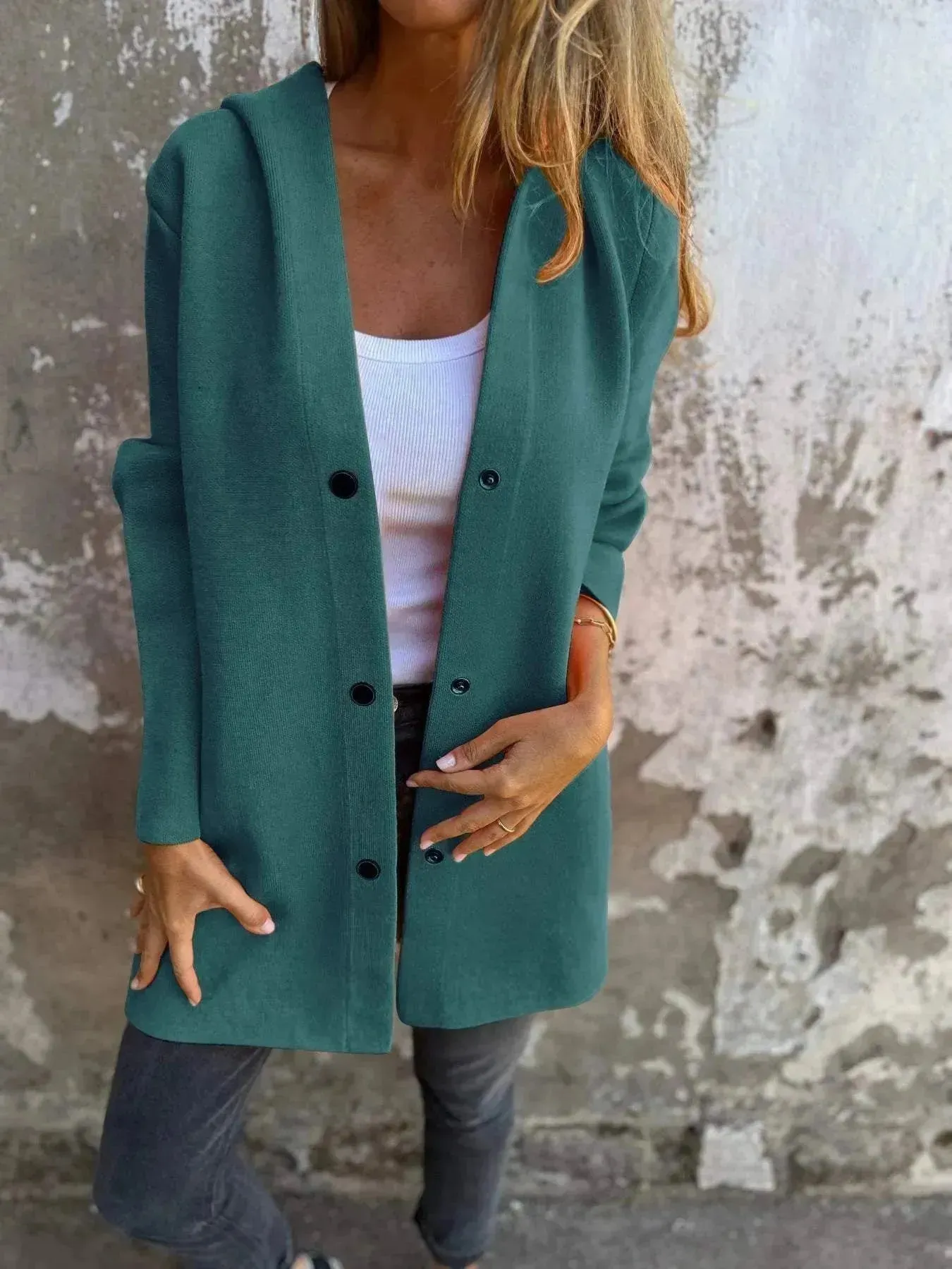 Fall Casual Single Breasted Hooded Cashmere Cardigan Jacket for women