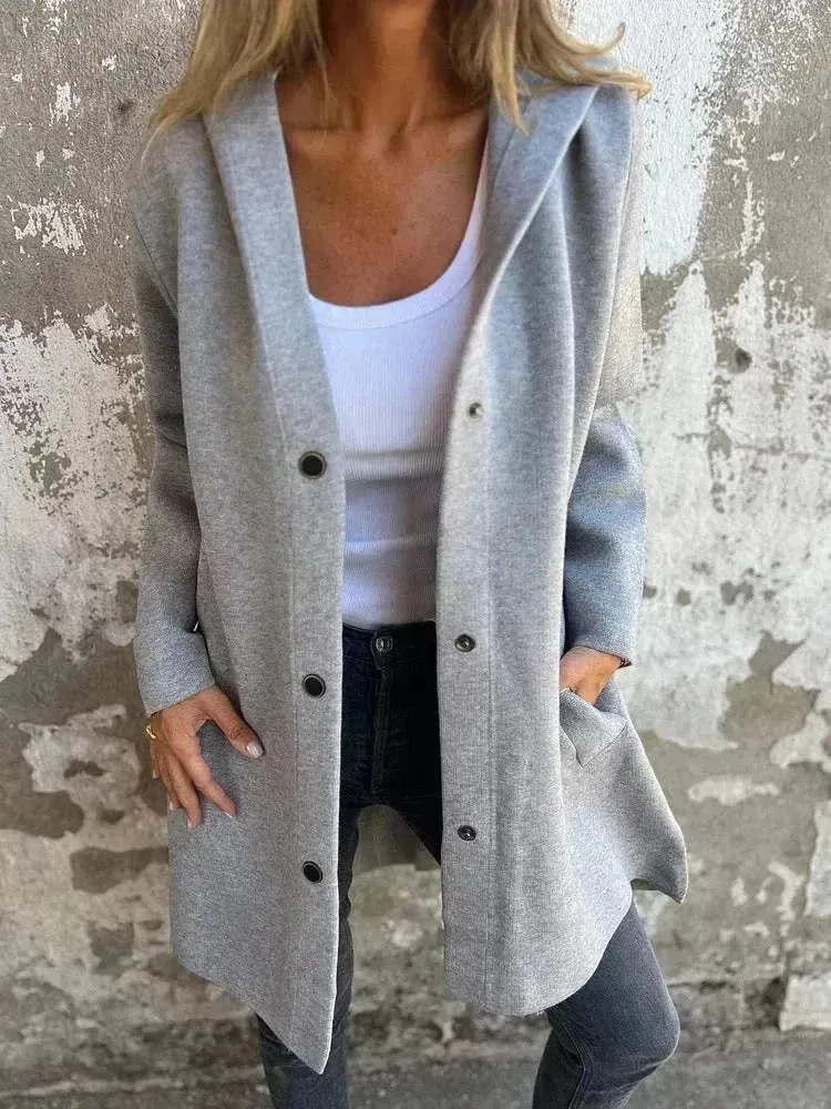 Fall Casual Single Breasted Hooded Cashmere Cardigan Jacket for women