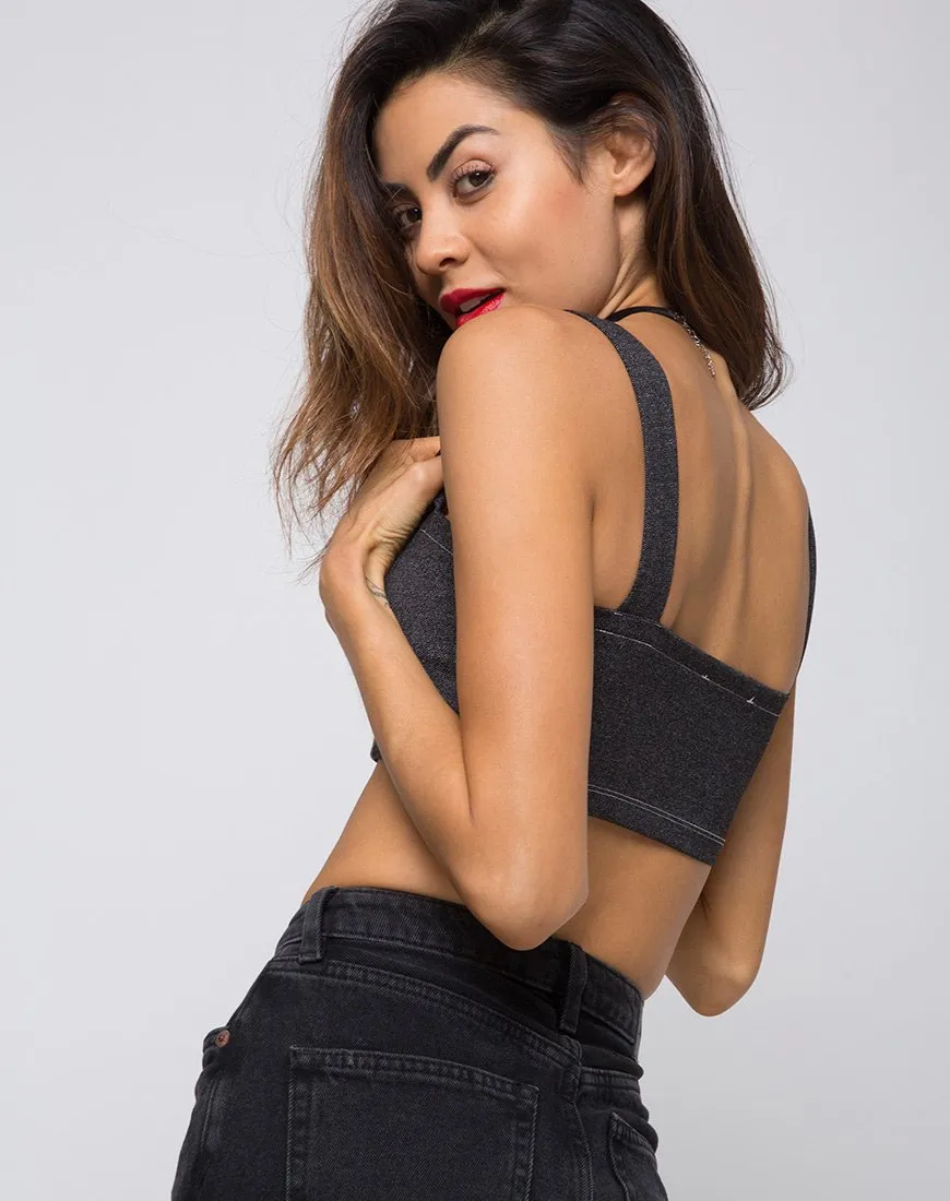 Fallon Crop Top in Denim Black