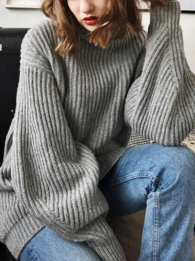 Fashion High-neck Wide-sleeved Chunky Knitted Sweater