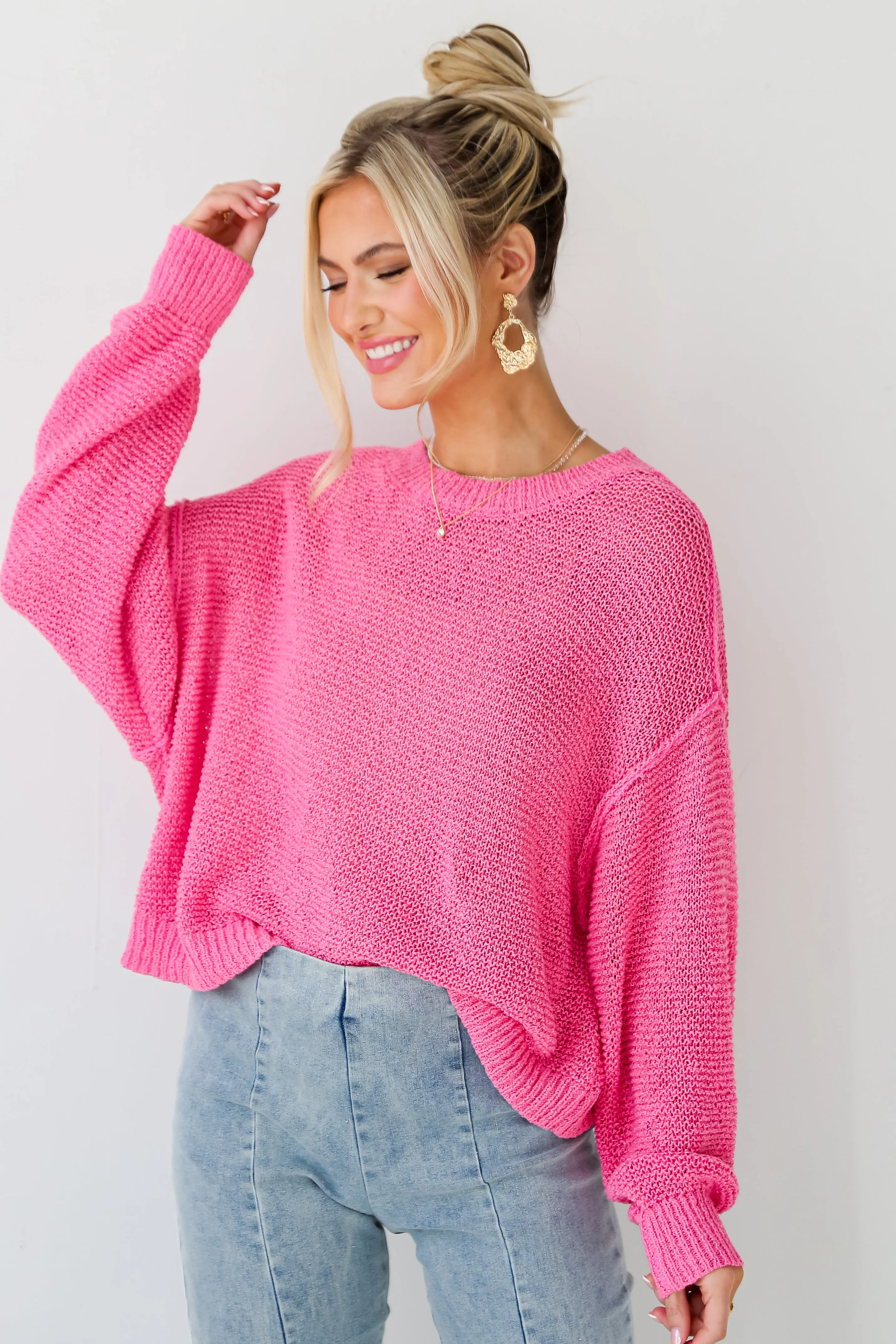 FINAL SALE - Perfect Mix Pink Lightweight Knit Oversized Sweater