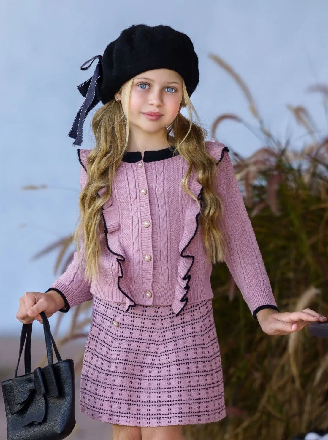 Future Leader Classy Blush Cardigan And Skirt Set