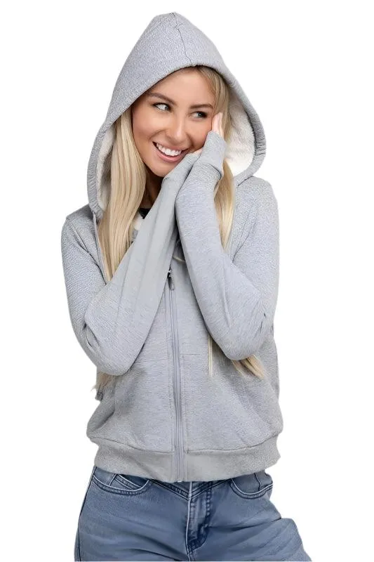 Fuzzy Trim Zip-Up Crop Hoodie