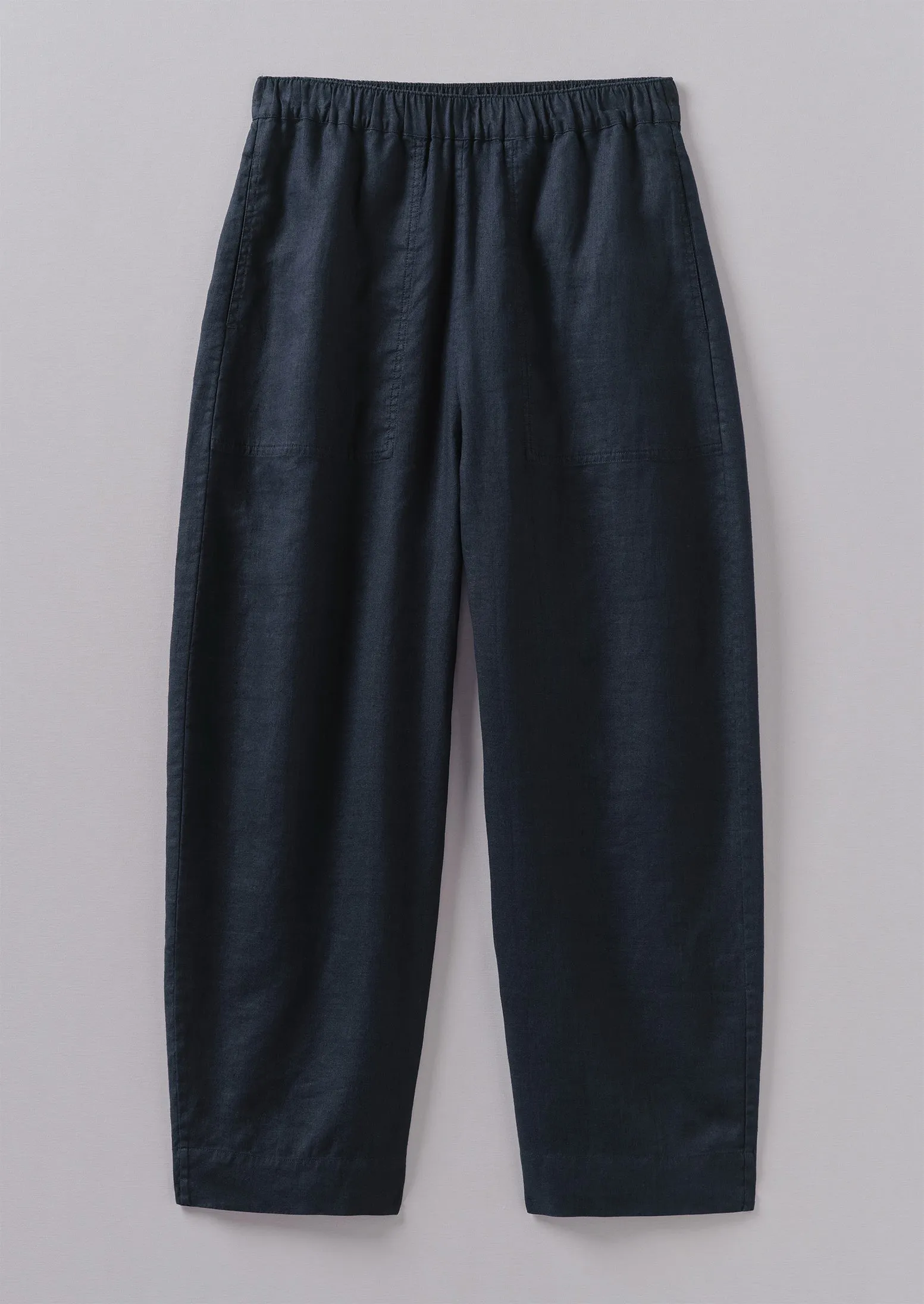 Garment Dyed Linen Barrel Leg Trousers | Midnight