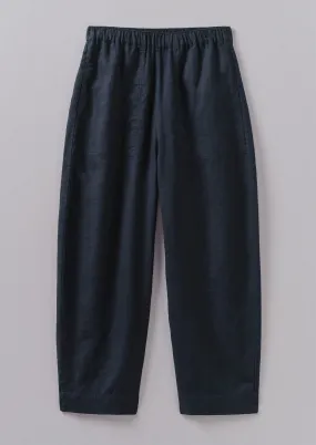 Garment Dyed Linen Barrel Leg Trousers | Midnight