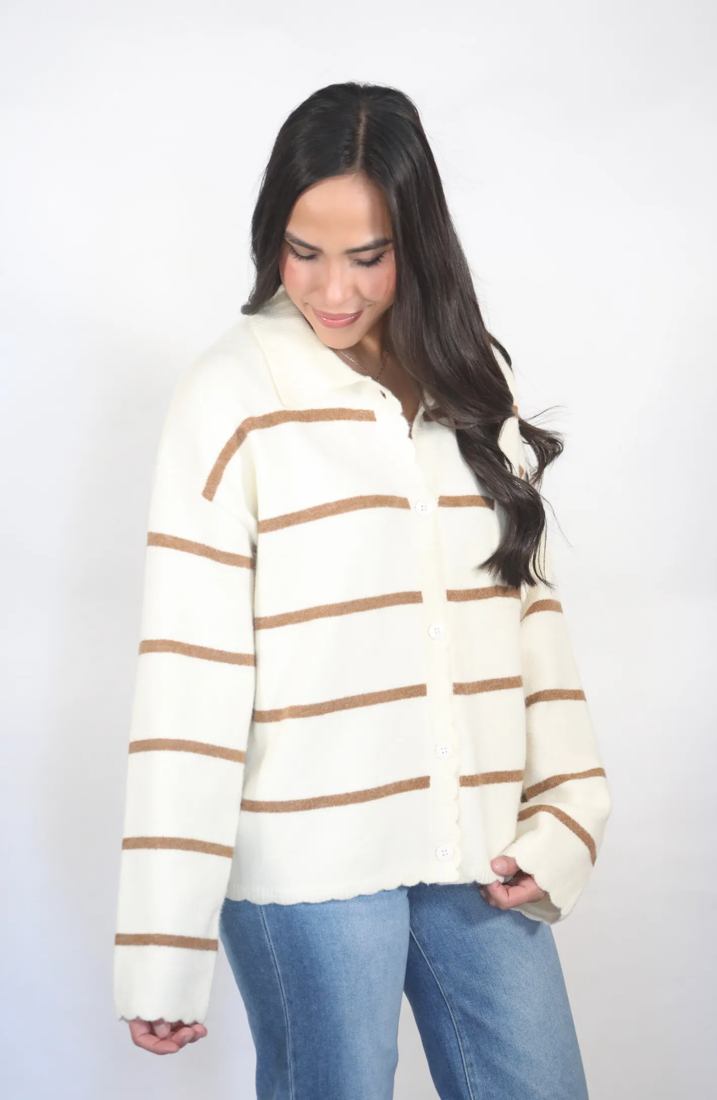 Glimpse Into Tomorrow Cream Striped Cardigan Sweater