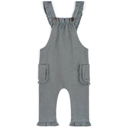 Greige Baby Ruffle Denim Overall