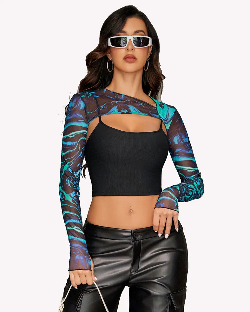 Halloween Mesh Crop Top with Cami Top Sets