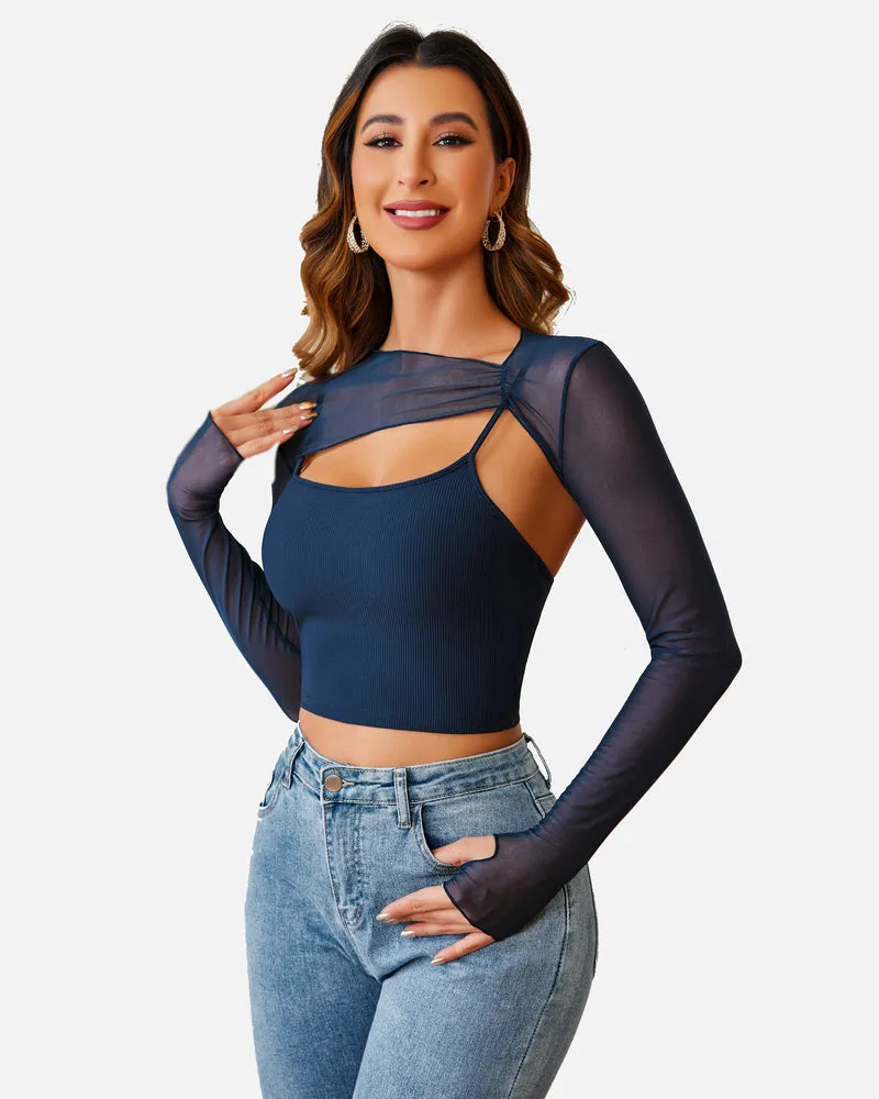 Halloween Mesh Crop Top with Cami Top Sets