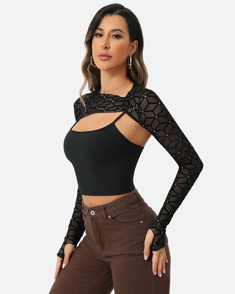 Halloween Mesh Crop Top with Cami Top Sets