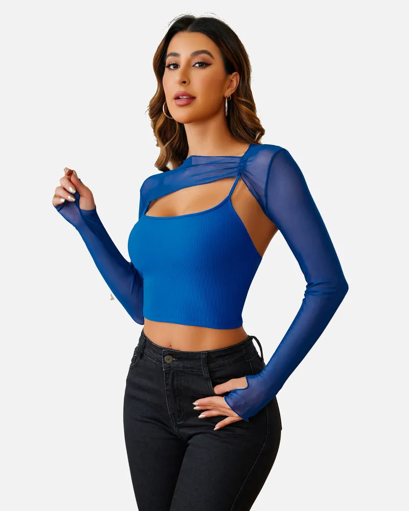 Halloween Mesh Crop Top with Cami Top Sets