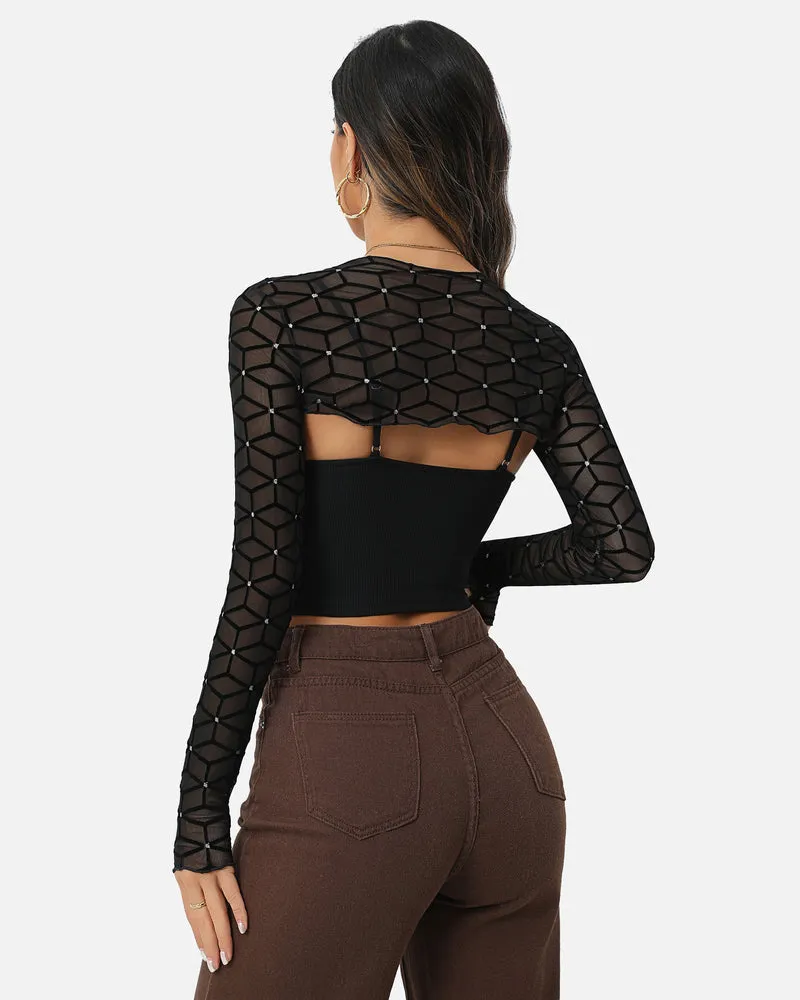 Halloween Mesh Crop Top with Cami Top Sets