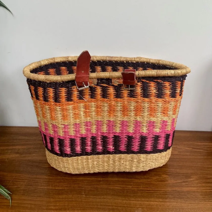 Handcrafted Pink, Orange & Black Bike Basket