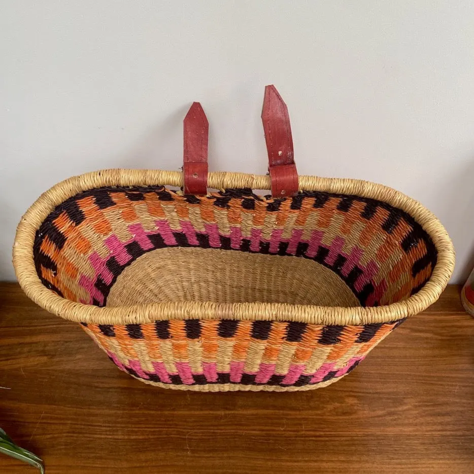 Handcrafted Pink, Orange & Black Bike Basket