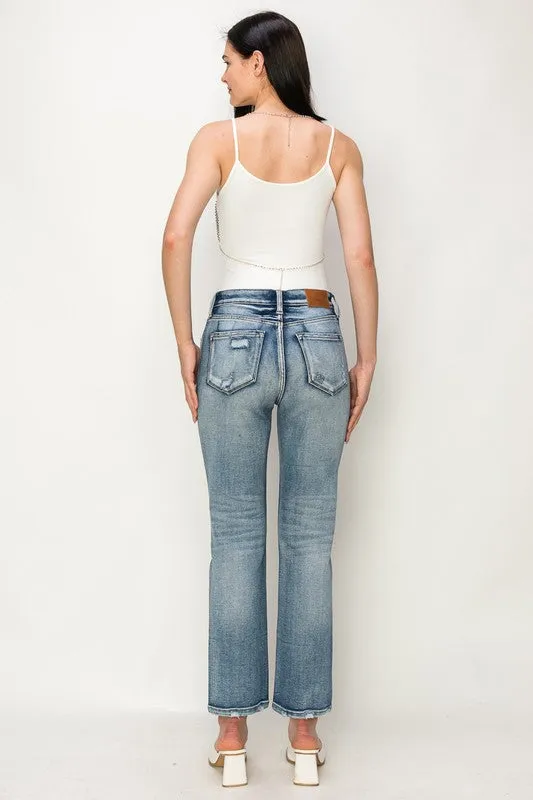 HIGH RISE CRYSTAL EMBELLISHED CROP STRAIGHT JEANS