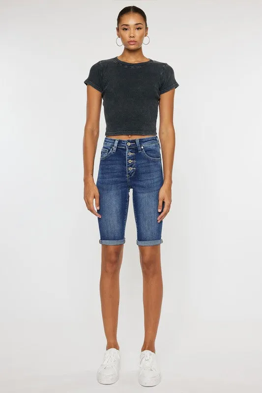 High Rise Cuff Bermuda Jean Shorts