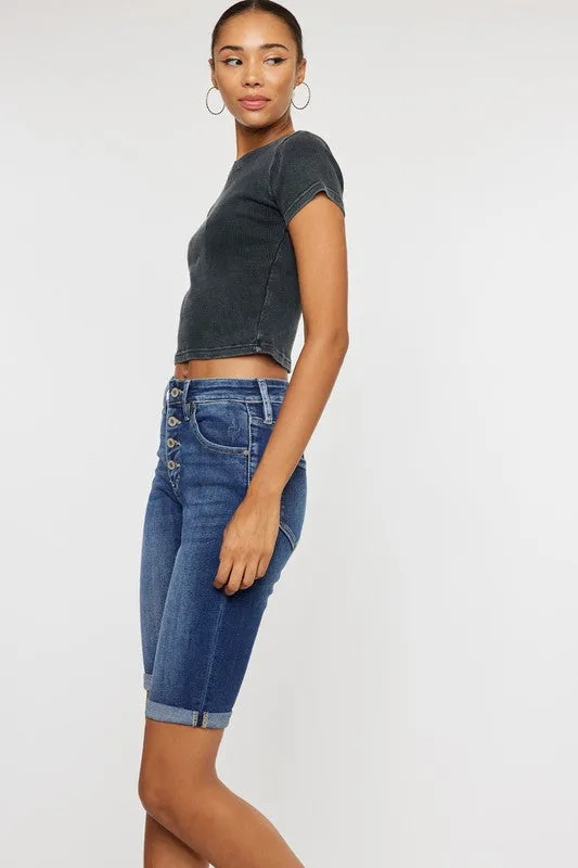 High Rise Cuff Bermuda Jean Shorts