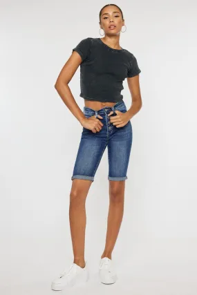 High Rise Cuff Bermuda Jean Shorts