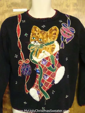 Huge Bling Cat Ugly Festive Xmas Sweater