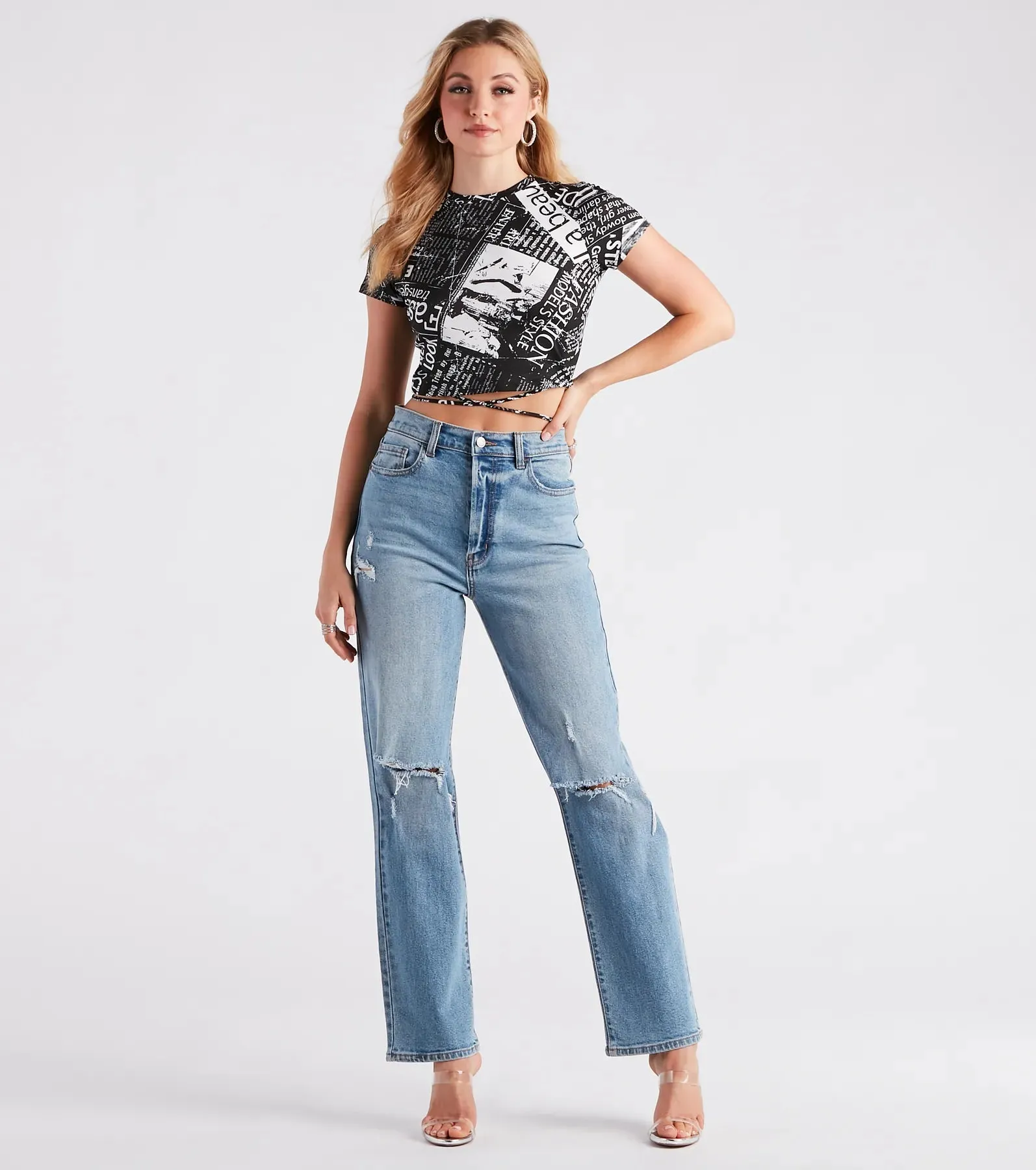 Inside Scoop Newspaper Print Crop Top