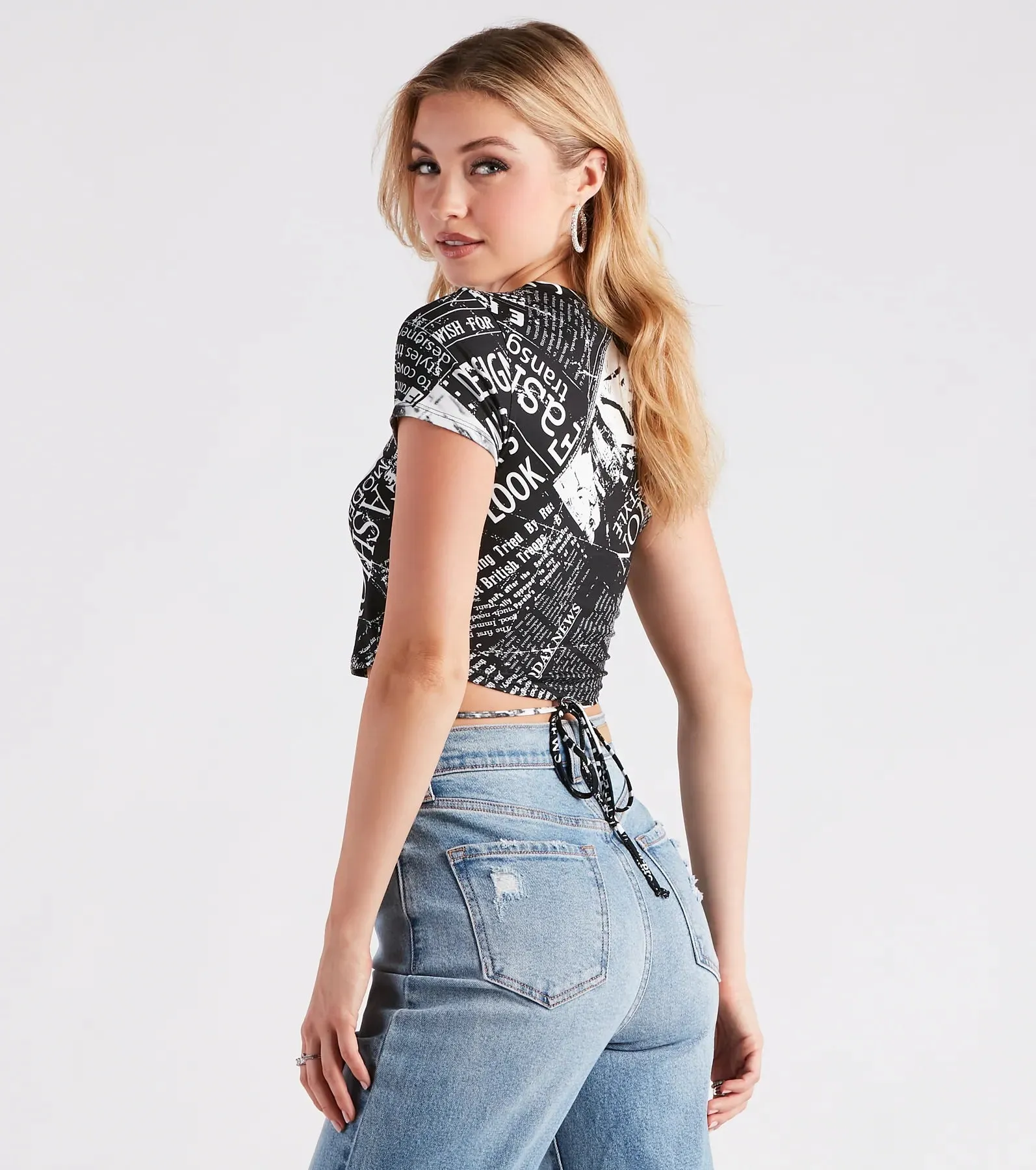 Inside Scoop Newspaper Print Crop Top