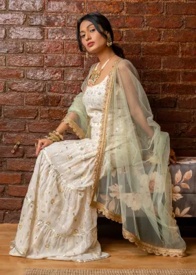 Ivory Sharara and Slip Kurta Set