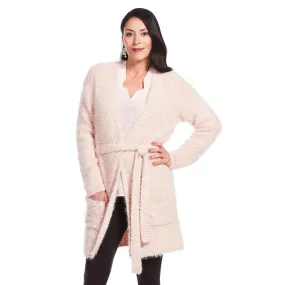 J. Peterman Women's Fuzzy Lounge Cardigan Sweater in Pink