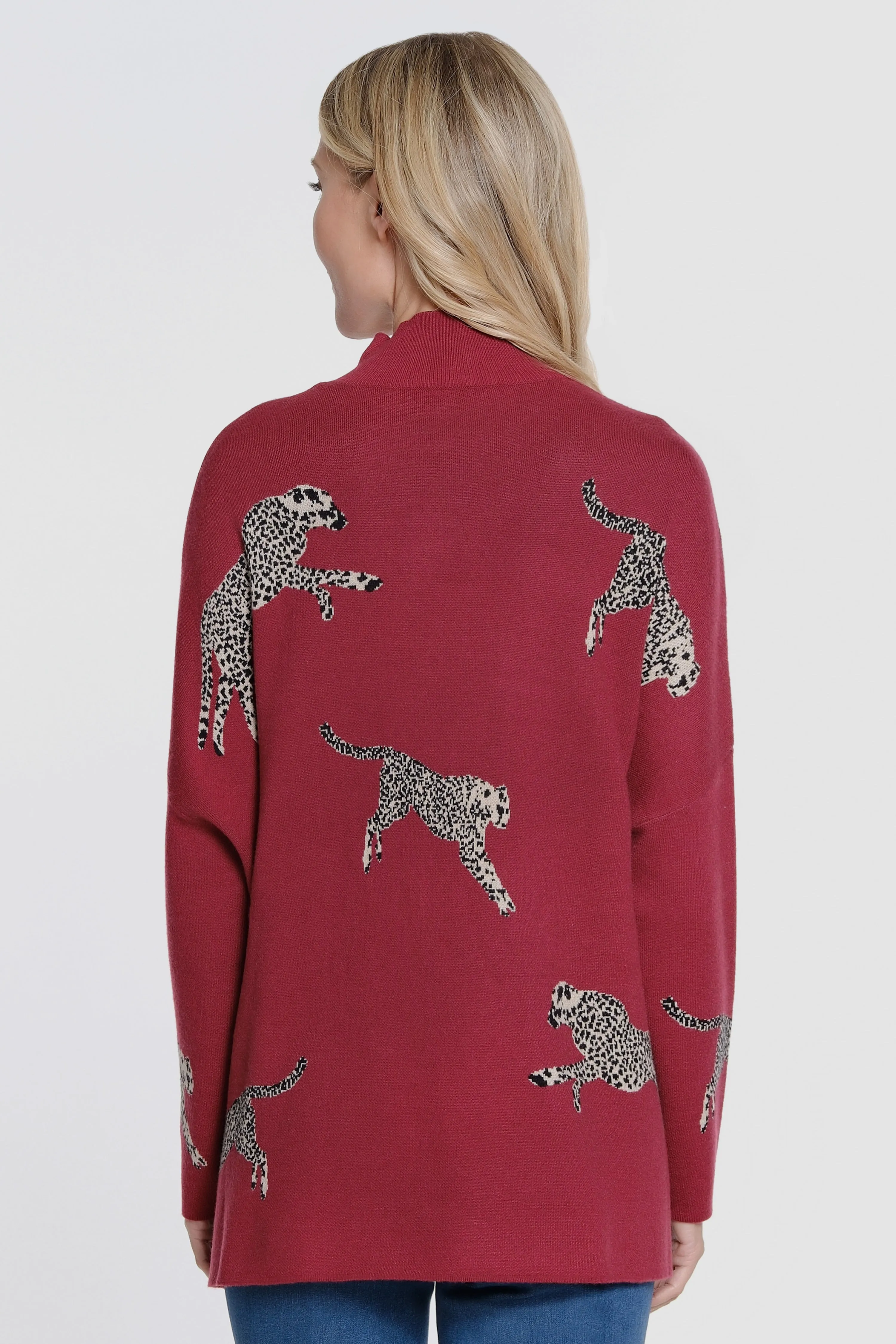 Jacquard Mock Neck Sweater - Wine