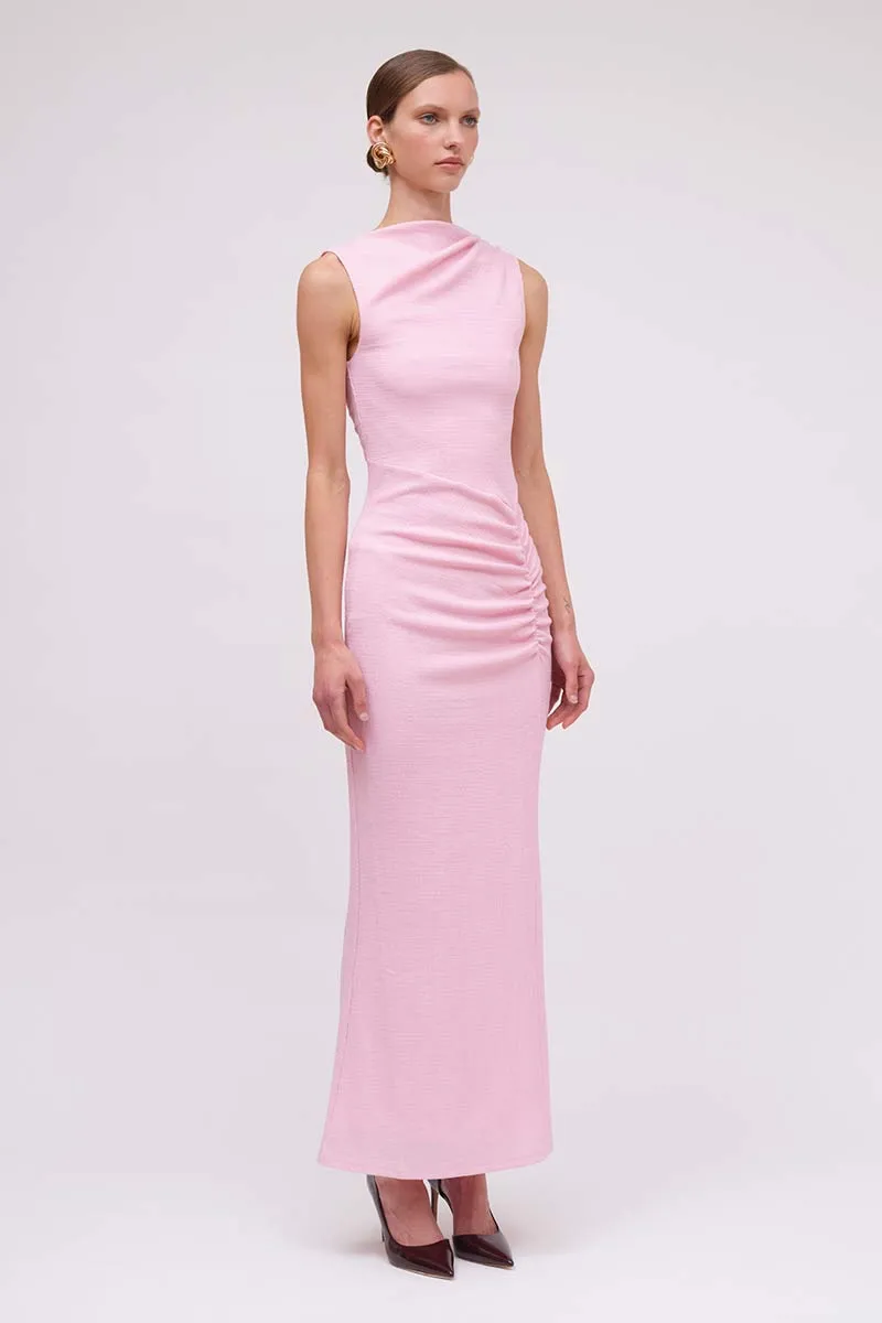 Jacqui Rouched Front Midi Dress  - Pink