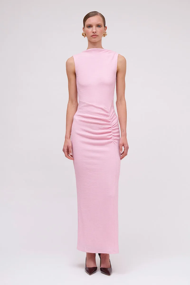 Jacqui Rouched Front Midi Dress  - Pink