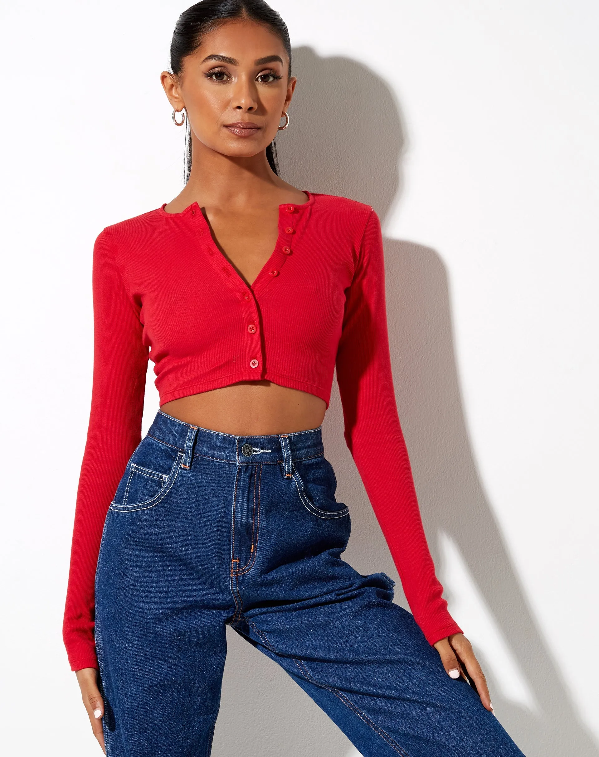 Kaya Crop Top in Rib Racing Red