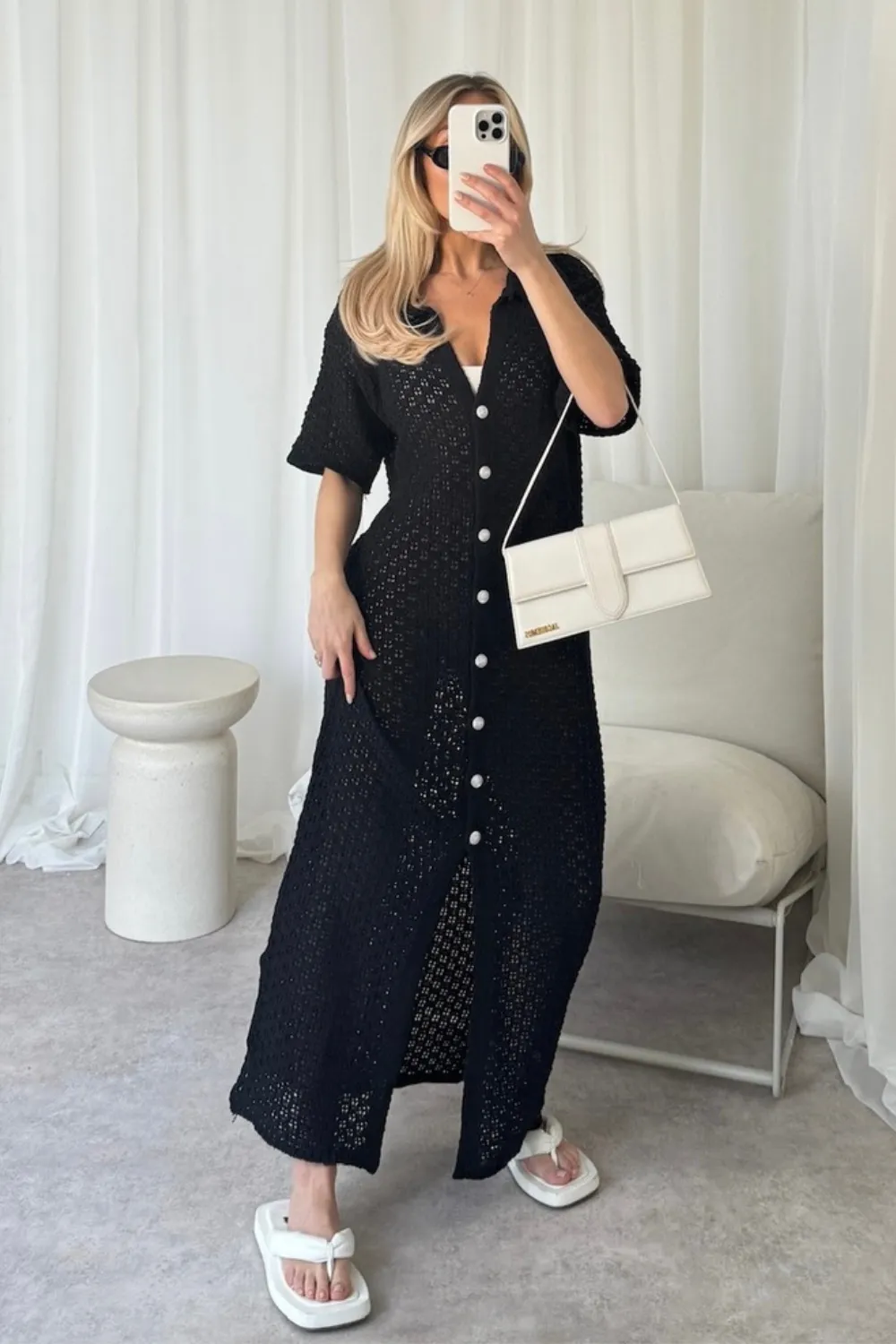 Kerris black Long Crochet Cardigan