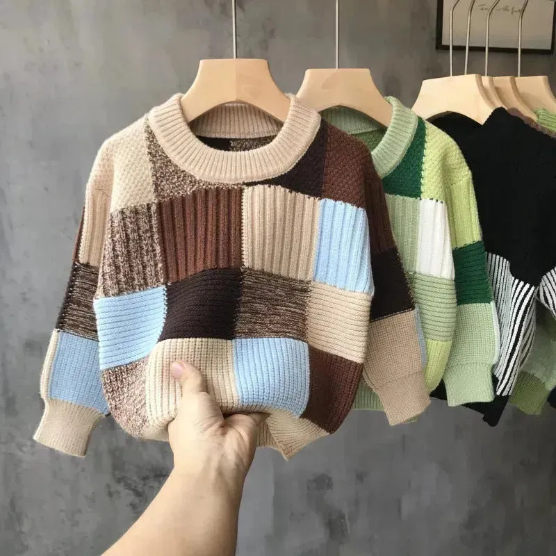 Kids Winter Thick Knitted Sweater top Crew neck Children