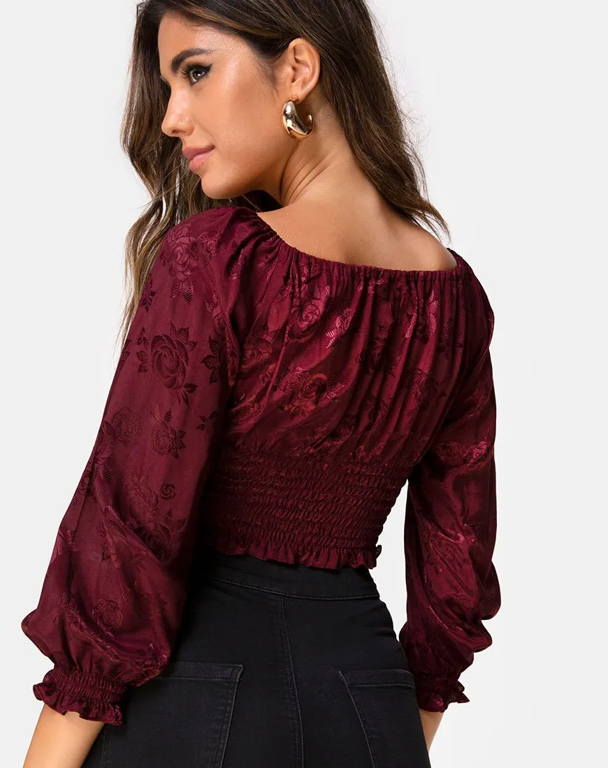 Lancer Crop Top in Satin Rose Burgundy