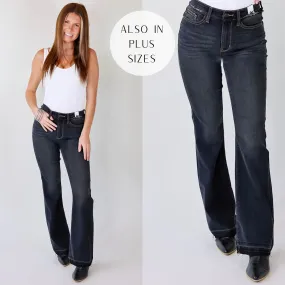 Last Chance Size 0, 1 | Judy Blue | Greatest Opportunity Release Hem Jeans with Frayed Waist in Black Wash