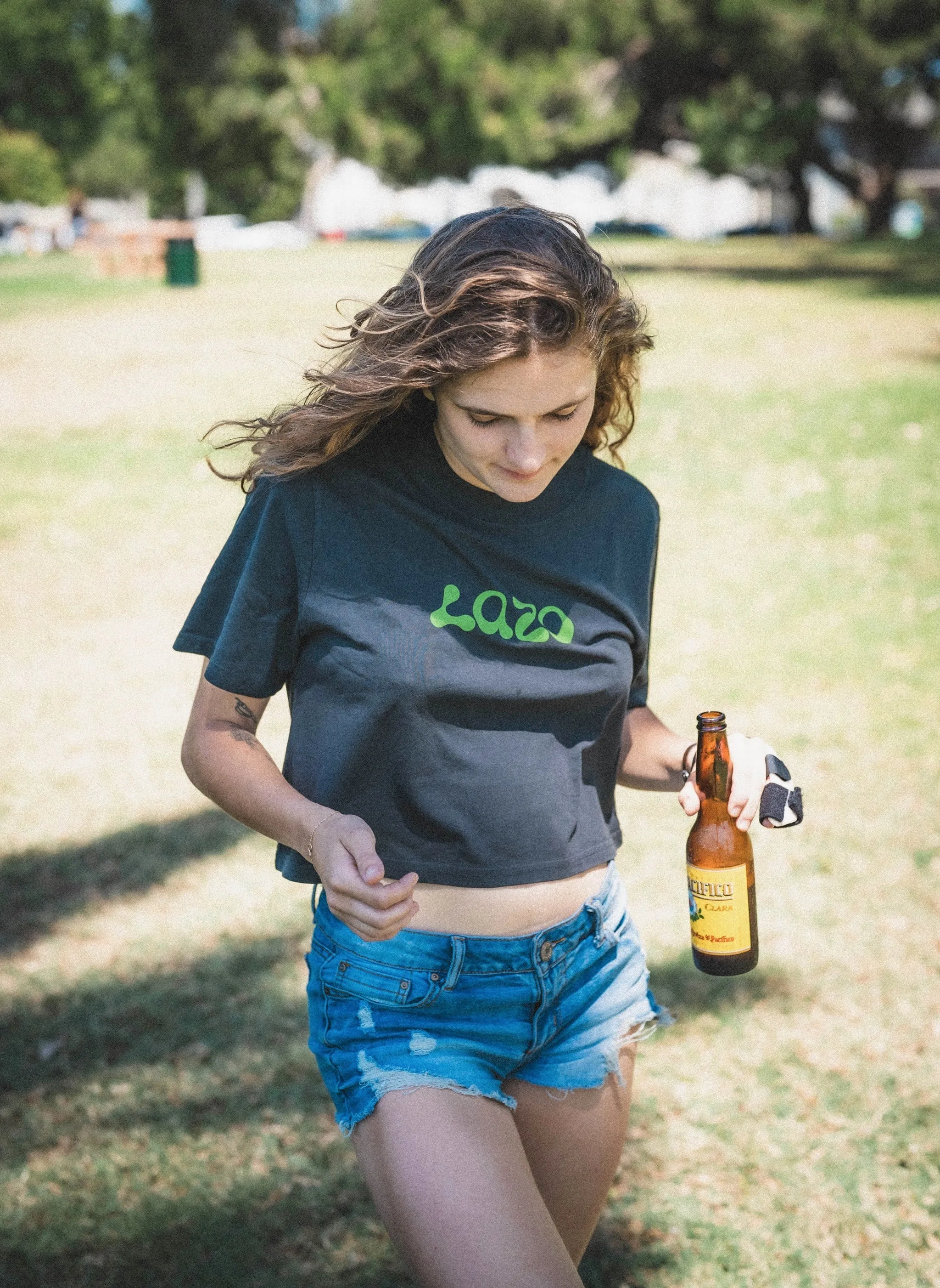 Lazo Crop Tee with Classic Logo - Faded Black