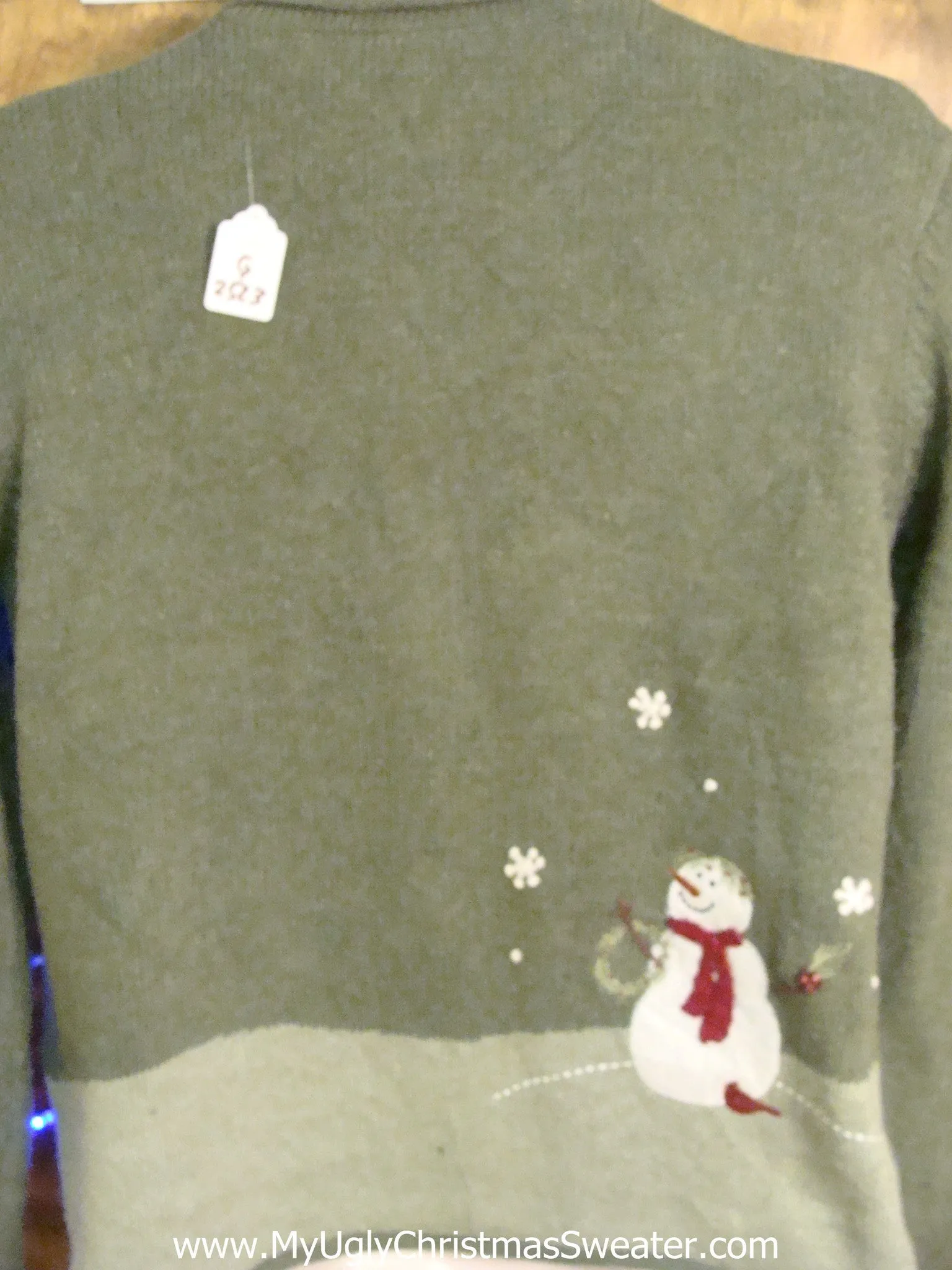 Light Up Green Cheesy Christmas Sweater with Snowmen