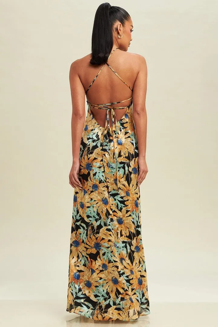 Lilly Halter-Neck Open-Back Maxi Dress - Sunflower