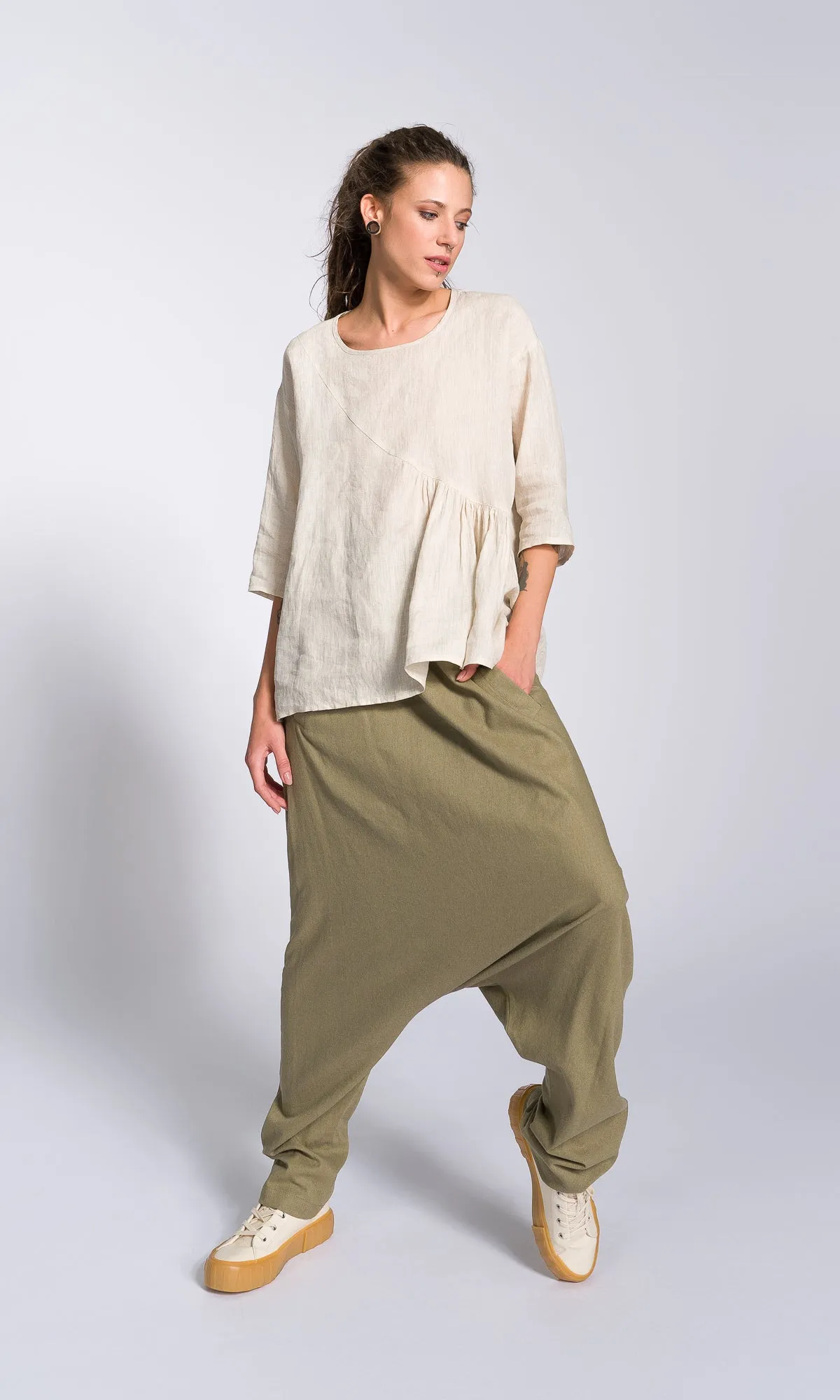 Linen Blouse with Front Gathering